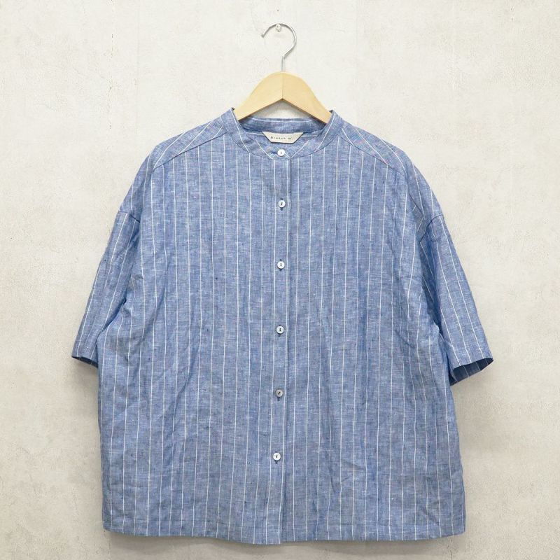 Branch m‘.,ブランチエム,ナチュラル,30代,40代,50代,60代,リネン,ゆったり,blouse,ブラウス,シャツ,リネンブラウス,リネンシャツ,ストライプブラウス,ストライプ,リネンストライプ,5分袖,5分袖ブラウス,５分袖シャツ,バンドカラー