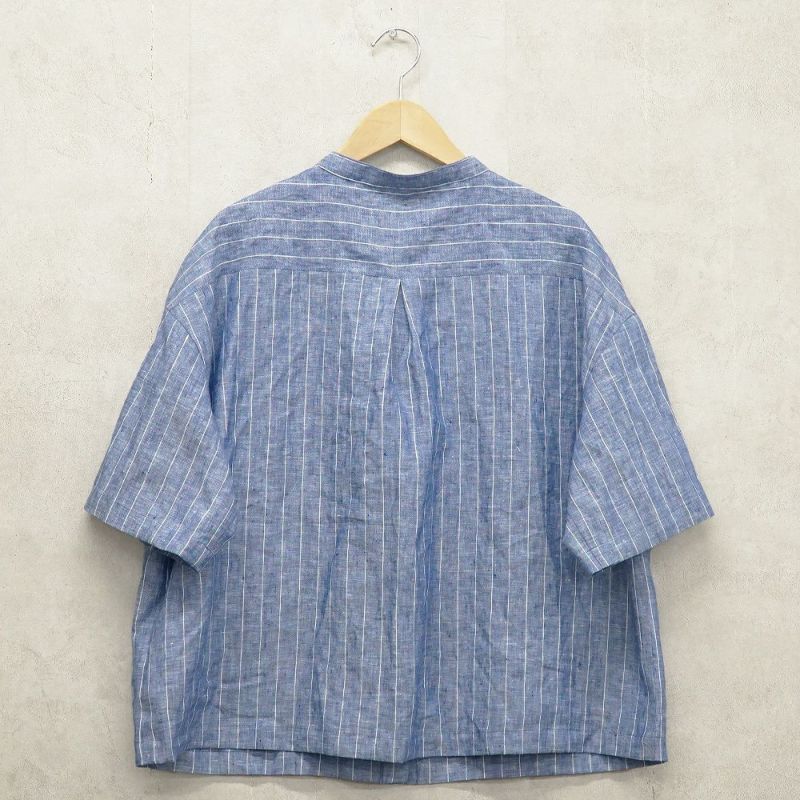 Branch m‘.,ブランチエム,ナチュラル,30代,40代,50代,60代,リネン,ゆったり,blouse,ブラウス,シャツ,リネンブラウス,リネンシャツ,ストライプブラウス,ストライプ,リネンストライプ,5分袖,5分袖ブラウス,５分袖シャツ,バンドカラー