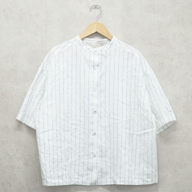 Branch m‘.,ブランチエム,ナチュラル,30代,40代,50代,60代,リネン,ゆったり,blouse,ブラウス,シャツ,リネンブラウス,リネンシャツ,ストライプブラウス,ストライプ,リネンストライプ,5分袖,5分袖ブラウス,５分袖シャツ,バンドカラー
