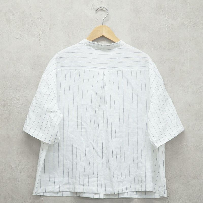 Branch m‘.,ブランチエム,ナチュラル,30代,40代,50代,60代,リネン,ゆったり,blouse,ブラウス,シャツ,リネンブラウス,リネンシャツ,ストライプブラウス,ストライプ,リネンストライプ,5分袖,5分袖ブラウス,５分袖シャツ,バンドカラー