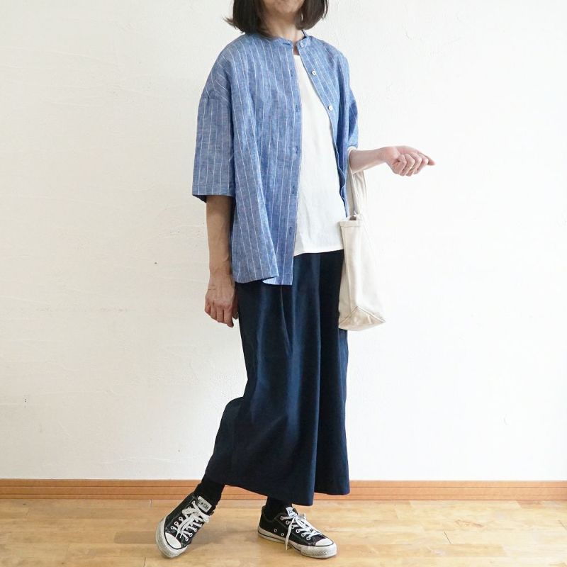 Branch m‘.,ブランチエム,ナチュラル,30代,40代,50代,60代,コーデセット,コーディネートセット,セット売り,ブラウス,シャツ,リネンブラウス,リネンシャツ,バンドカラー,バンドカラーブラウス,バンドカラーシャツ,ワイドパンツ,パンツ,タックワイドパンツ