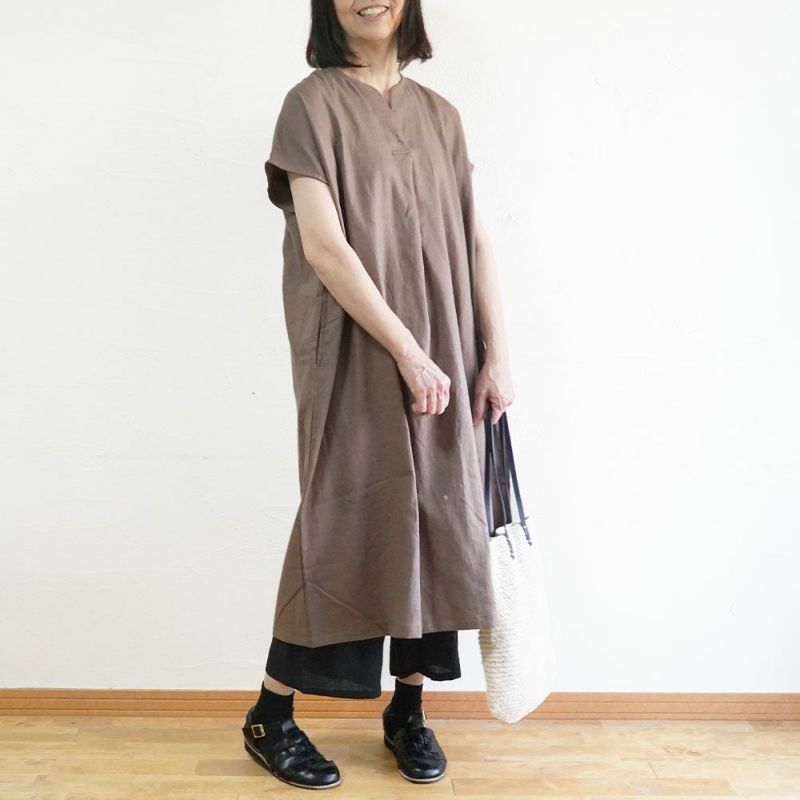 Branch m‘.,ブランチエム,ナチュラル,30代,40代,50代,60代,リネン,ゆったり,ワンピース,リネンワンピース,ノースリーブワンピース,スキッパー,スキッパーワンピース