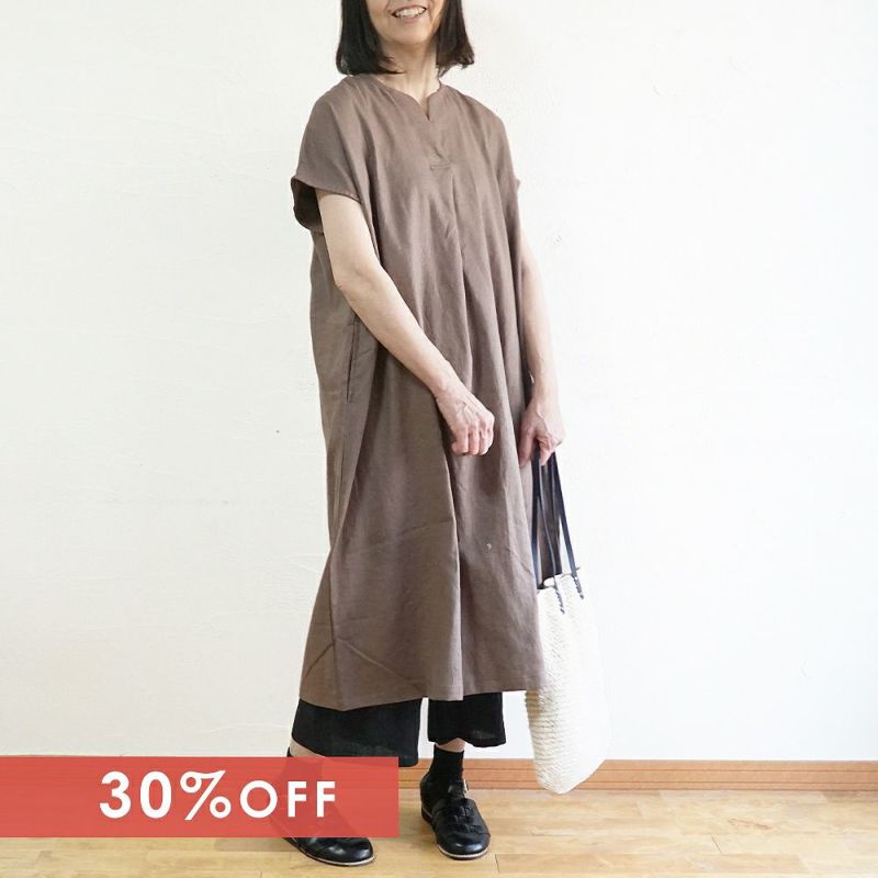 Branch m‘.,ブランチエム,ナチュラル,30代,40代,50代,60代,リネン,ゆったり,ワンピース,リネンワンピース,ノースリーブワンピース,スキッパー,スキッパーワンピース