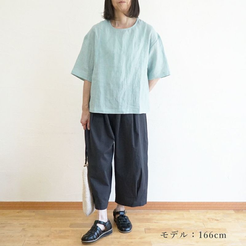 Branch m‘.,ブランチエム,ナチュラル,30代,40代,50代,60代,リネン,ゆったり,ブラウス,リネンブラウス,半袖,5分袖,プルオーバー,プルオーバーブラウス, Tシャツ