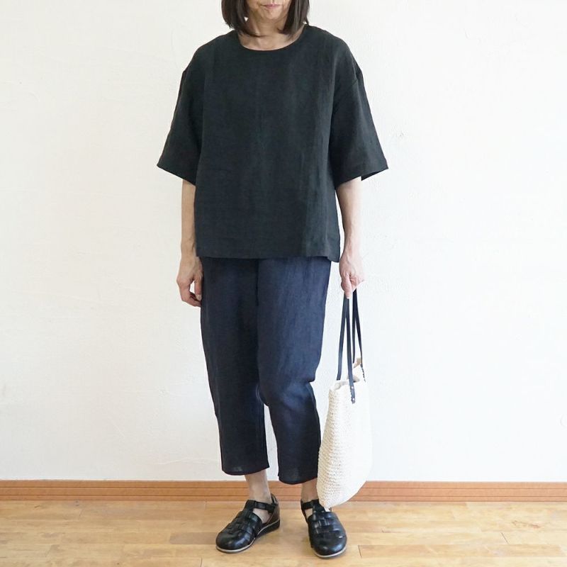 Branch m‘.,ブランチエム,ナチュラル,30代,40代,50代,60代,リネン,ゆったり,ブラウス,リネンブラウス,半袖,5分袖,プルオーバー,プルオーバーブラウス, Tシャツ