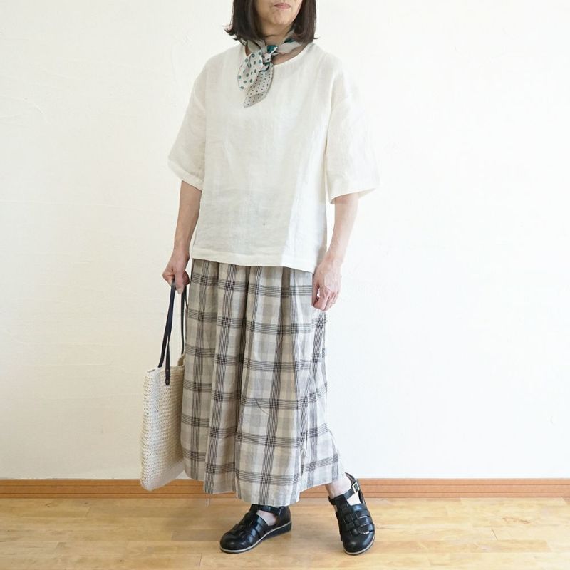 Branch m‘.,ブランチエム,ナチュラル,30代,40代,50代,60代,リネン,ゆったり,ブラウス,リネンブラウス,半袖,5分袖,プルオーバー,プルオーバーブラウス, Tシャツ