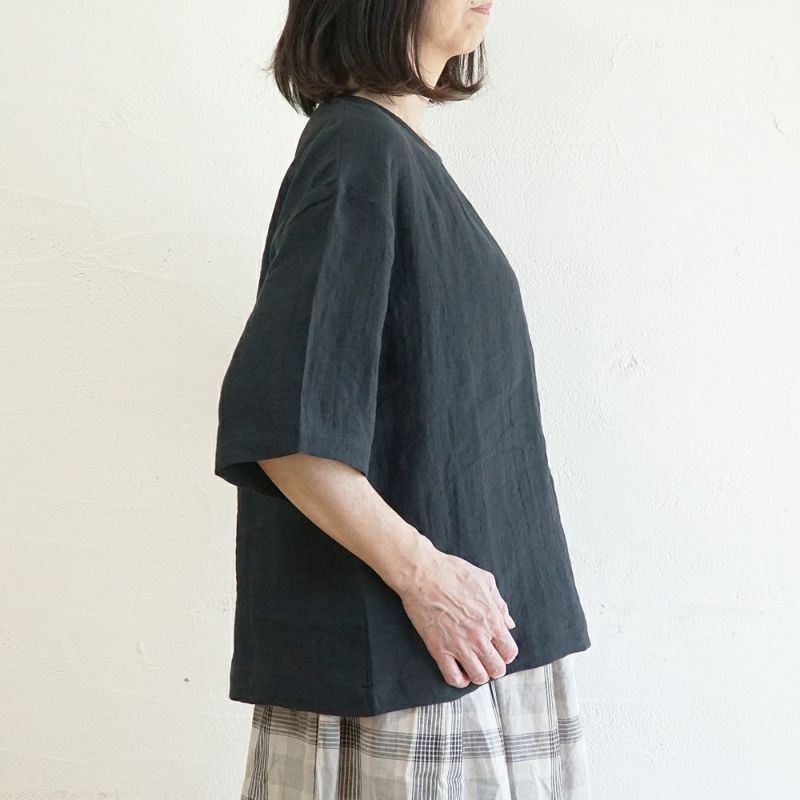Branch m‘.,ブランチエム,ナチュラル,30代,40代,50代,60代,リネン,ゆったり,ブラウス,リネンブラウス,半袖,5分袖,プルオーバー,プルオーバーブラウス, Tシャツ