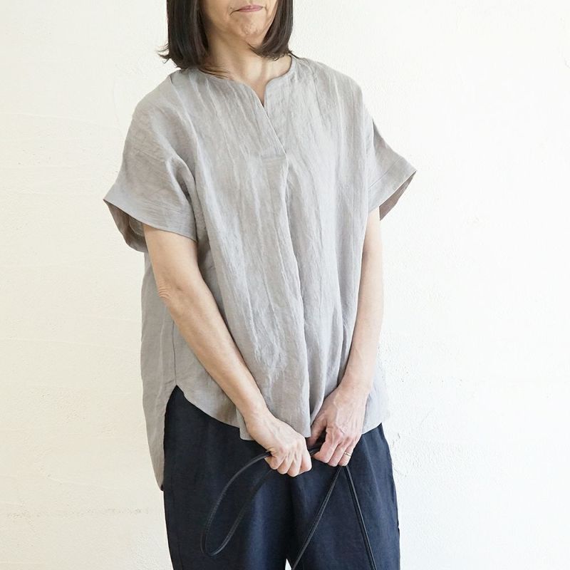 Branch m‘.,ブランチエム,ナチュラル,30代,40代,50代,60代,リネン,ゆったり,ブラウス,リネンブラウス,半袖,5分袖,プルオーバー,プルオーバーブラウス, Tシャツ