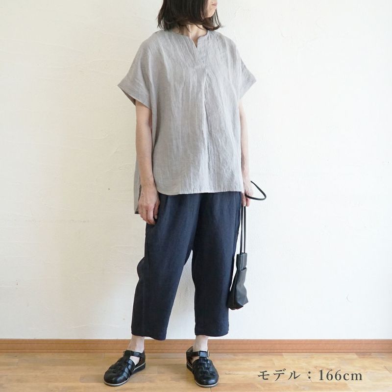 Branch m‘.,ブランチエム,ナチュラル,30代,40代,50代,60代,リネン,ゆったり,ブラウス,リネンブラウス,半袖,5分袖,プルオーバー,プルオーバーブラウス, Tシャツ