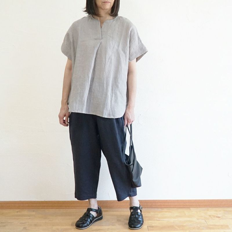 Branch m‘.,ブランチエム,ナチュラル,30代,40代,50代,60代,リネン,ゆったり,ブラウス,リネンブラウス,半袖,5分袖,プルオーバー,プルオーバーブラウス, Tシャツ