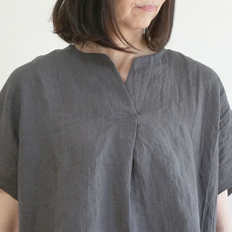 Branch m‘.,ブランチエム,ナチュラル,30代,40代,50代,60代,リネン,ゆったり,ブラウス,リネンブラウス,半袖,5分袖,プルオーバー,プルオーバーブラウス, Tシャツ