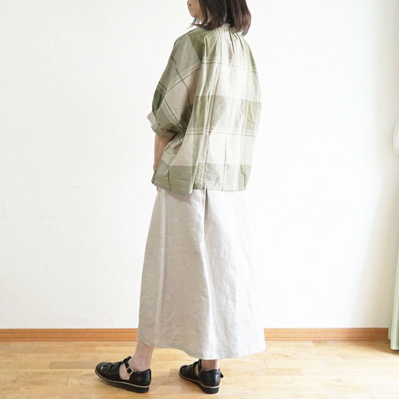 Branch m‘.,ブランチエム,ナチュラル,30代,40代,50代,60代,リネン,ゆったり,blouse,ブラウス,半袖,チェック,チェック柄,チェック柄ブラウス,コットンリネン,コットンリネンブラウス,ドルマン,ドルマンブラウス