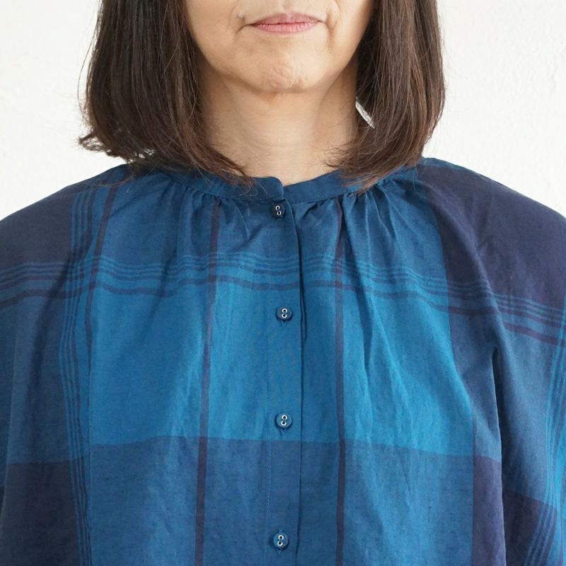 Branch m‘.,ブランチエム,ナチュラル,30代,40代,50代,60代,リネン,ゆったり,blouse,ブラウス,半袖,チェック,チェック柄,チェック柄ブラウス,コットンリネン,コットンリネンブラウス,ドルマン,ドルマンブラウス