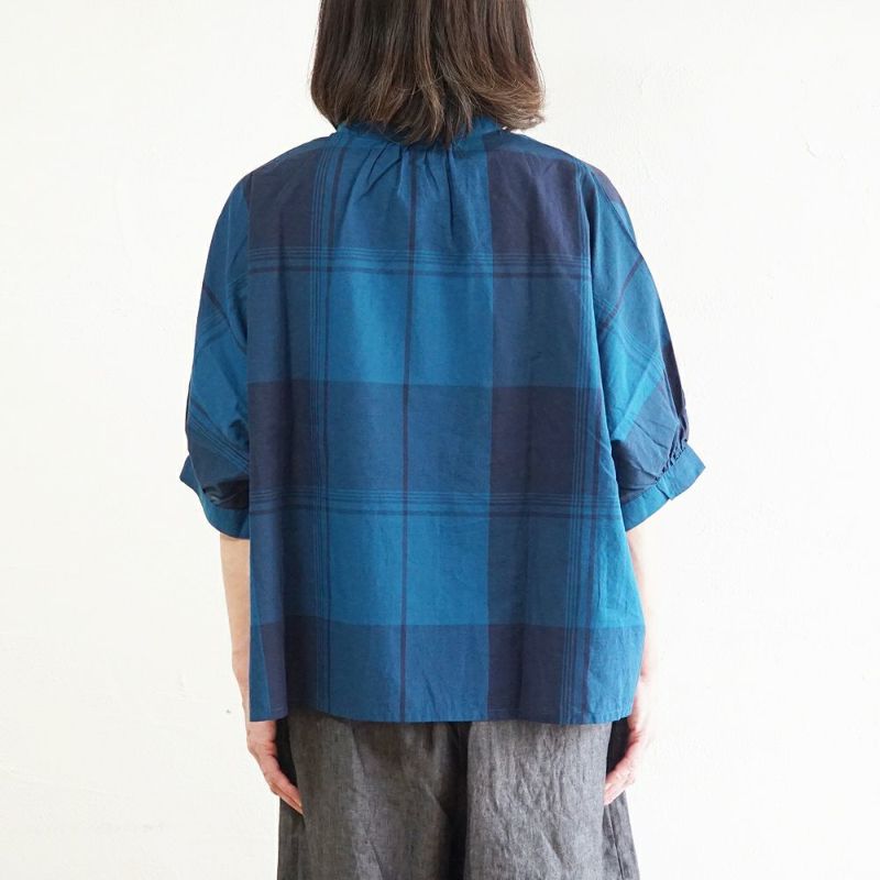 Branch m‘.,ブランチエム,ナチュラル,30代,40代,50代,60代,リネン,ゆったり,blouse,ブラウス,半袖,チェック,チェック柄,チェック柄ブラウス,コットンリネン,コットンリネンブラウス,ドルマン,ドルマンブラウス