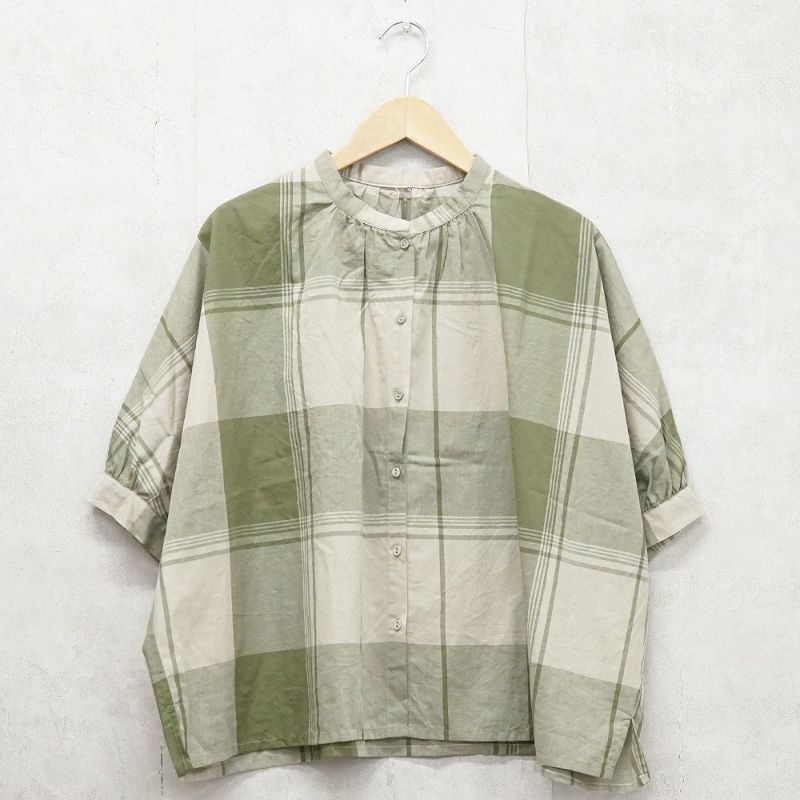Branch m‘.,ブランチエム,ナチュラル,30代,40代,50代,60代,リネン,ゆったり,blouse,ブラウス,半袖,チェック,チェック柄,チェック柄ブラウス,コットンリネン,コットンリネンブラウス,ドルマン,ドルマンブラウス