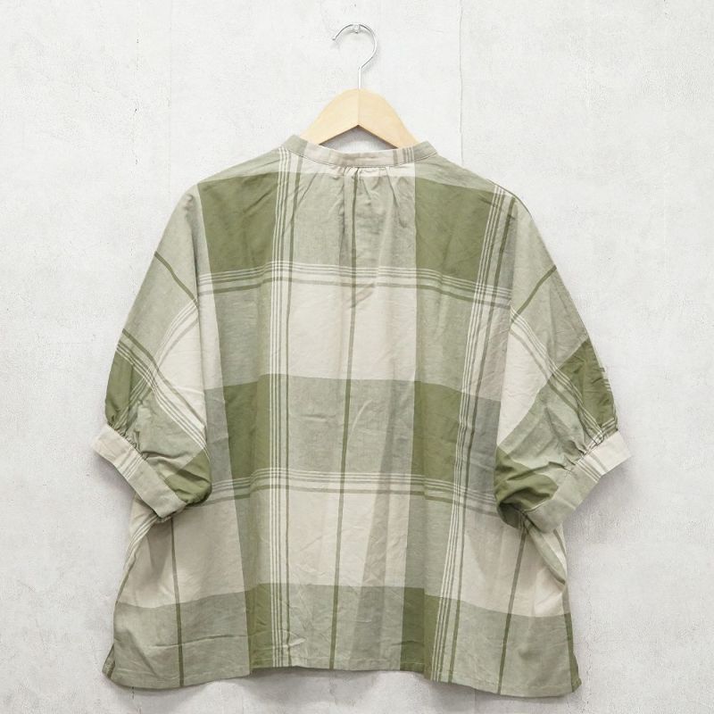 Branch m‘.,ブランチエム,ナチュラル,30代,40代,50代,60代,リネン,ゆったり,blouse,ブラウス,半袖,チェック,チェック柄,チェック柄ブラウス,コットンリネン,コットンリネンブラウス,ドルマン,ドルマンブラウス