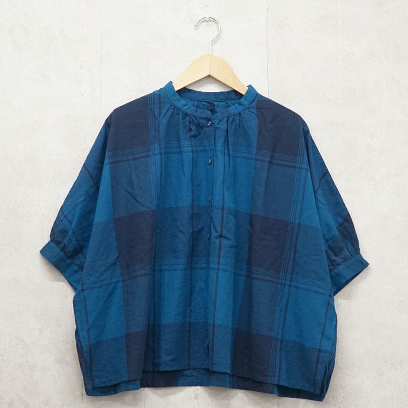 Branch m‘.,ブランチエム,ナチュラル,30代,40代,50代,60代,リネン,ゆったり,blouse,ブラウス,半袖,チェック,チェック柄,チェック柄ブラウス,コットンリネン,コットンリネンブラウス,ドルマン,ドルマンブラウス