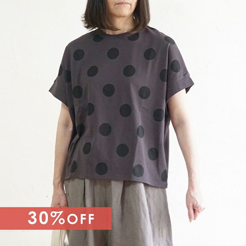 Branch m‘.,ブランチエム,ナチュラル,30代,40代,50代,60代,リネン,ゆったり,blouse,ブラウス,半袖,ドット,ドット柄,Tシャツ,カットソー,半袖Tシャツ,プルオーバー, 