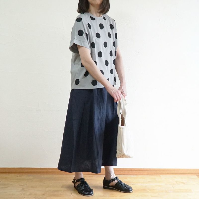 Branch m‘.,ブランチエム,ナチュラル,30代,40代,50代,60代,リネン,ゆったり,blouse,ブラウス,半袖,ドット,ドット柄,Tシャツ,カットソー,半袖Tシャツ,プルオーバー, 