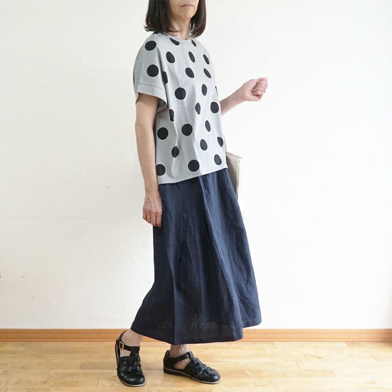 Branch m‘.,ブランチエム,ナチュラル,30代,40代,50代,60代,リネン,ゆったり,blouse,ブラウス,半袖,ドット,ドット柄,Tシャツ,カットソー,半袖Tシャツ,プルオーバー, 