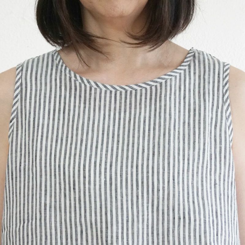 Branch m‘.,ブランチエム,ナチュラル,30代,40代,50代,60代,リネン,ゆったり,タンクトップ,リネンタンクトップ,レイヤード,インナー,ストラップ,ストライプブラウス,ストライプタンクトップ