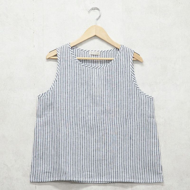Branch m‘.,ブランチエム,ナチュラル,30代,40代,50代,60代,リネン,ゆったり,タンクトップ,リネンタンクトップ,レイヤード,インナー,ストラップ,ストライプブラウス,ストライプタンクトップ