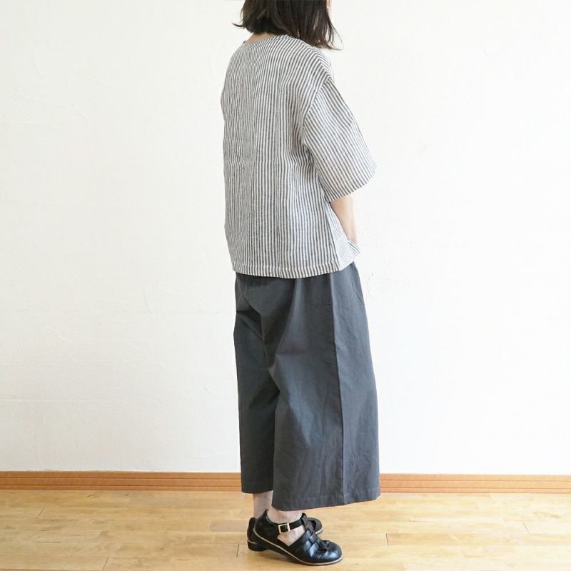 Branch m‘.,ブランチエム,ナチュラル,30代,40代,50代,60代,リネン,ゆったり,blouse,ブラウス,プルオーバー,５分袖プルオーバー,５分袖,ストライプ,ストライプブラウス,ストライプシャツ,リラックス,リラックスプルオーバー