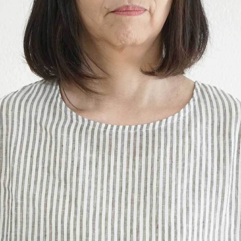 Branch m‘.,ブランチエム,ナチュラル,30代,40代,50代,60代,リネン,ゆったり,blouse,ブラウス,プルオーバー,５分袖プルオーバー,５分袖,ストライプ,ストライプブラウス,ストライプシャツ,リラックス,リラックスプルオーバー