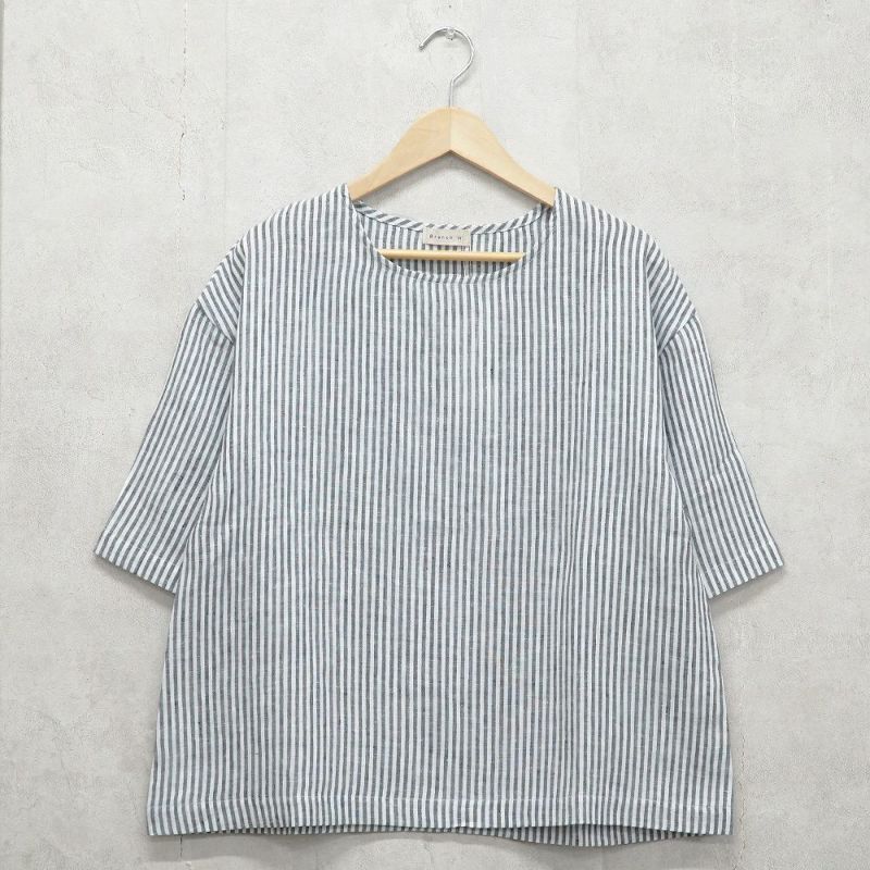 Branch m‘.,ブランチエム,ナチュラル,30代,40代,50代,60代,リネン,ゆったり,blouse,ブラウス,プルオーバー,５分袖プルオーバー,５分袖,ストライプ,ストライプブラウス,ストライプシャツ,リラックス,リラックスプルオーバー