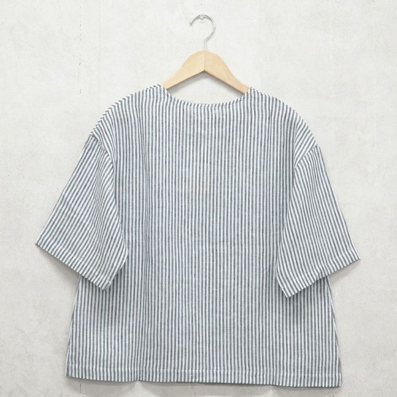 Branch m‘.,ブランチエム,ナチュラル,30代,40代,50代,60代,リネン,ゆったり,blouse,ブラウス,プルオーバー,５分袖プルオーバー,５分袖,ストライプ,ストライプブラウス,ストライプシャツ,リラックス,リラックスプルオーバー