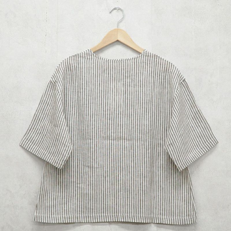 Branch m‘.,ブランチエム,ナチュラル,30代,40代,50代,60代,リネン,ゆったり,blouse,ブラウス,プルオーバー,５分袖プルオーバー,５分袖,ストライプ,ストライプブラウス,ストライプシャツ,リラックス,リラックスプルオーバー