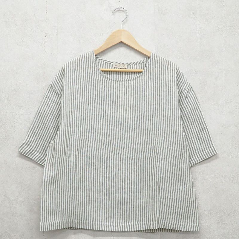 Branch m‘.,ブランチエム,ナチュラル,30代,40代,50代,60代,リネン,ゆったり,blouse,ブラウス,プルオーバー,５分袖プルオーバー,５分袖,ストライプ,ストライプブラウス,ストライプシャツ,リラックス,リラックスプルオーバー