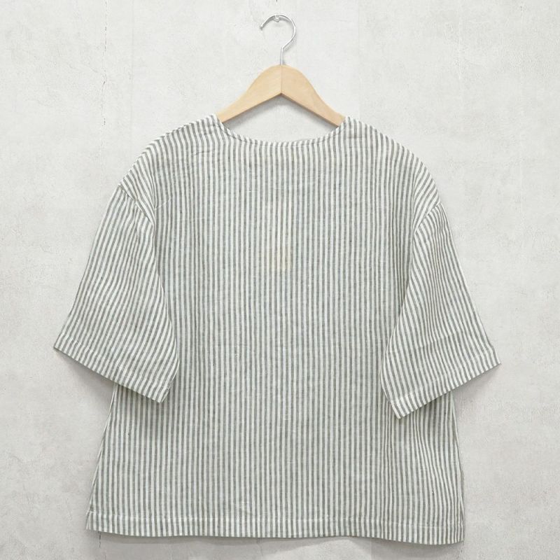 Branch m‘.,ブランチエム,ナチュラル,30代,40代,50代,60代,リネン,ゆったり,blouse,ブラウス,プルオーバー,５分袖プルオーバー,５分袖,ストライプ,ストライプブラウス,ストライプシャツ,リラックス,リラックスプルオーバー