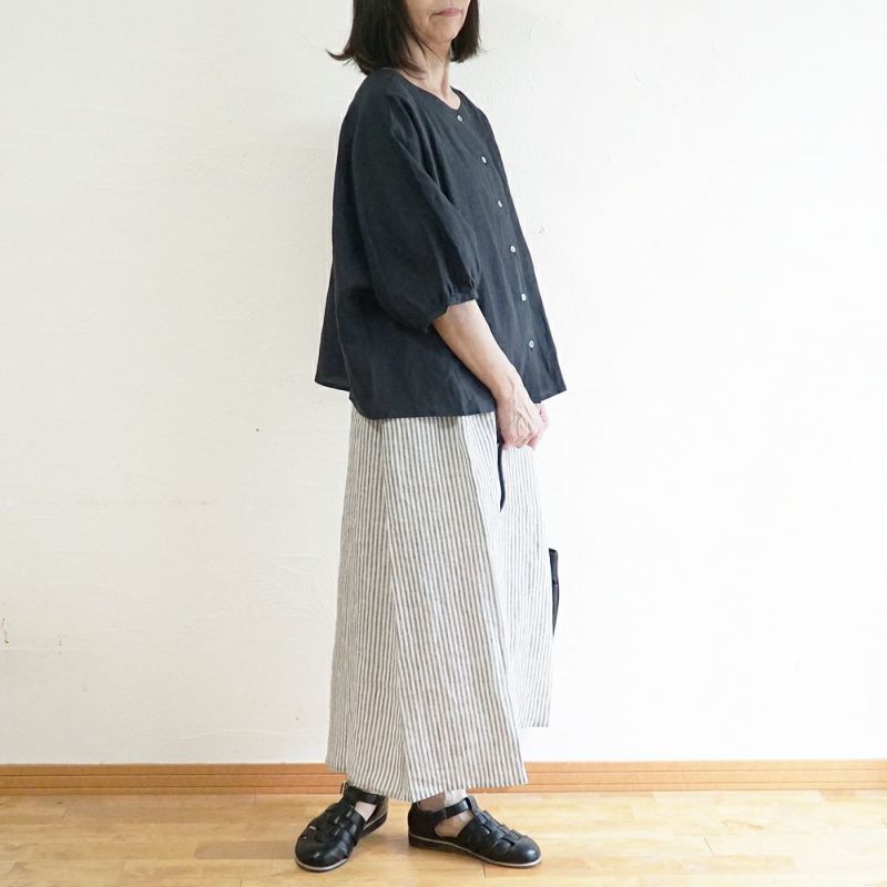 Branch m‘.,ブランチエム,ナチュラル,30代,40代,50代,60代,リネン,ゆったり,スカート,リネンスカート,ストライプ,ストライプスカート,リラックススカート,ギャザースカート,フレアスカート