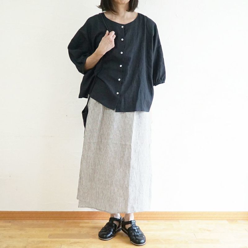 Branch m‘.,ブランチエム,ナチュラル,30代,40代,50代,60代,リネン,ゆったり,スカート,リネンスカート,ストライプ,ストライプスカート,リラックススカート,ギャザースカート,フレアスカート