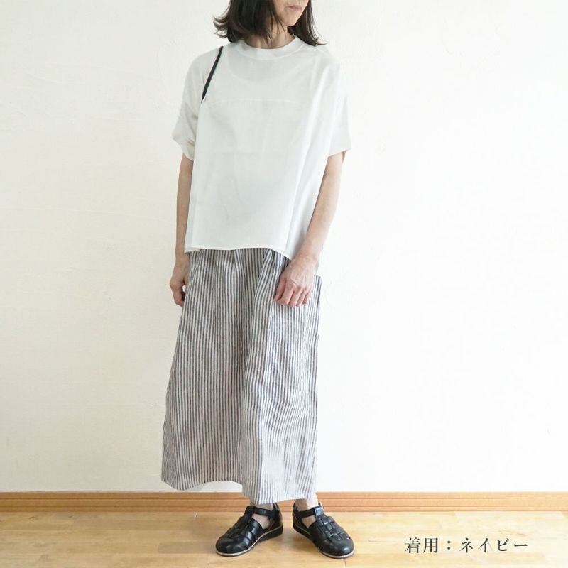 Branch m‘.,ブランチエム,ナチュラル,30代,40代,50代,60代,リネン,ゆったり,スカート,リネンスカート,ストライプ,ストライプスカート,リラックススカート,ギャザースカート,フレアスカート