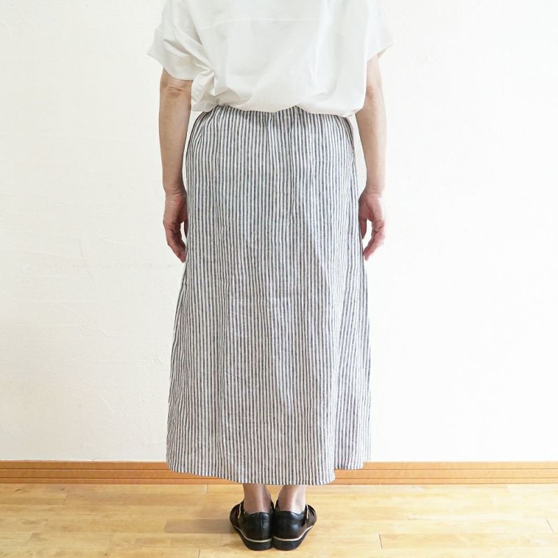 Branch m‘.,ブランチエム,ナチュラル,30代,40代,50代,60代,リネン,ゆったり,スカート,リネンスカート,ストライプ,ストライプスカート,リラックススカート,ギャザースカート,フレアスカート