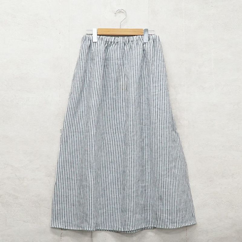 Branch m‘.,ブランチエム,ナチュラル,30代,40代,50代,60代,リネン,ゆったり,スカート,リネンスカート,ストライプ,ストライプスカート,リラックススカート,ギャザースカート,フレアスカート