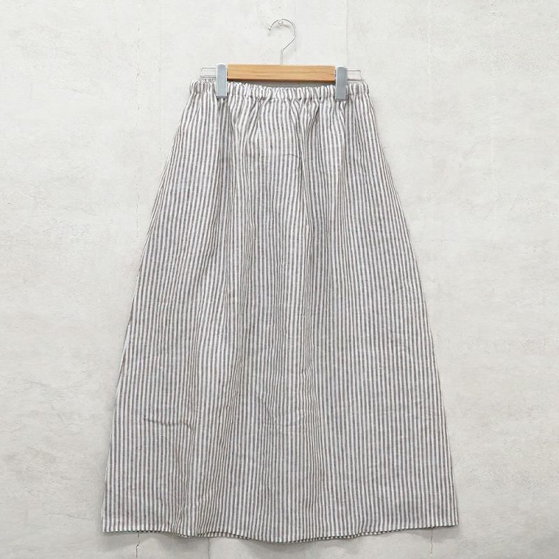 Branch m‘.,ブランチエム,ナチュラル,30代,40代,50代,60代,リネン,ゆったり,スカート,リネンスカート,ストライプ,ストライプスカート,リラックススカート,ギャザースカート,フレアスカート