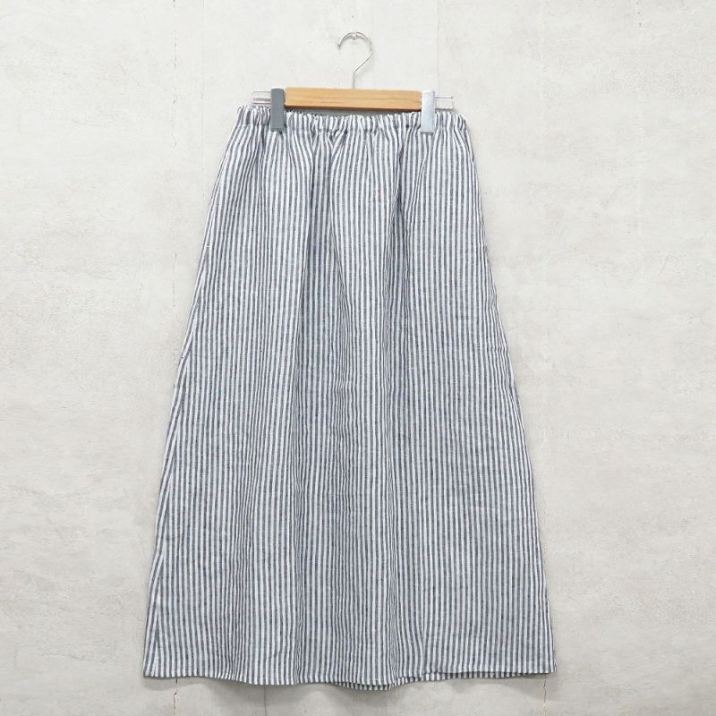 Branch m‘.,ブランチエム,ナチュラル,30代,40代,50代,60代,リネン,ゆったり,スカート,リネンスカート,ストライプ,ストライプスカート,リラックススカート,ギャザースカート,フレアスカート