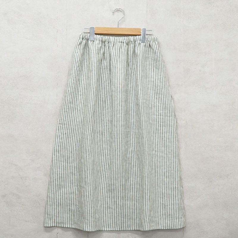 Branch m‘.,ブランチエム,ナチュラル,30代,40代,50代,60代,リネン,ゆったり,スカート,リネンスカート,ストライプ,ストライプスカート,リラックススカート,ギャザースカート,フレアスカート