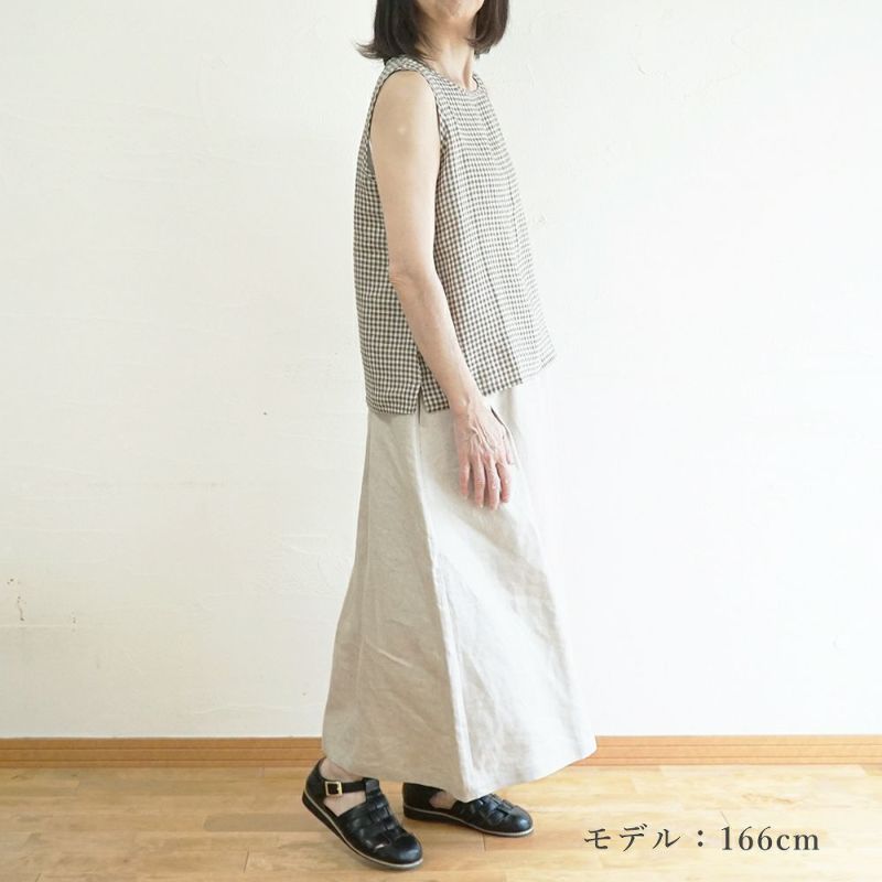 Branch m‘.,ブランチエム,ナチュラル,30代,40代,50代,60代,リネン,ゆったり,タンクトップ,リネンタンクトップ,インナー,レイヤード,ノースリーブ,ギンガムチェック,チェック柄