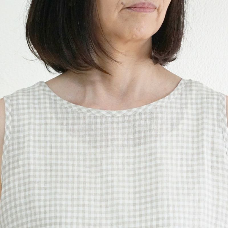 Branch m‘.,ブランチエム,ナチュラル,30代,40代,50代,60代,リネン,ゆったり,タンクトップ,リネンタンクトップ,インナー,レイヤード,ノースリーブ,ギンガムチェック,チェック柄