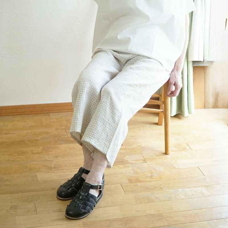 Branch m‘.,ブランチエム,ナチュラル,30代,40代,50代,60代,リネン,ゆったり,パンツ,リネンパンツ,ワイドストレートパンツ,ワイドパンツ,ぺチパンツ,インナーパンツ,アンダーパンツ,ギンガムチェック,チェック柄