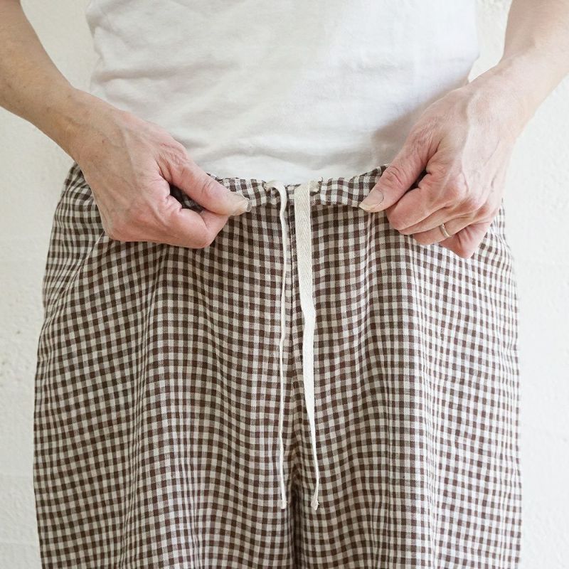 Branch m‘.,ブランチエム,ナチュラル,30代,40代,50代,60代,リネン,ゆったり,パンツ,リネンパンツ,ワイドストレートパンツ,ワイドパンツ,ぺチパンツ,インナーパンツ,アンダーパンツ,ギンガムチェック,チェック柄