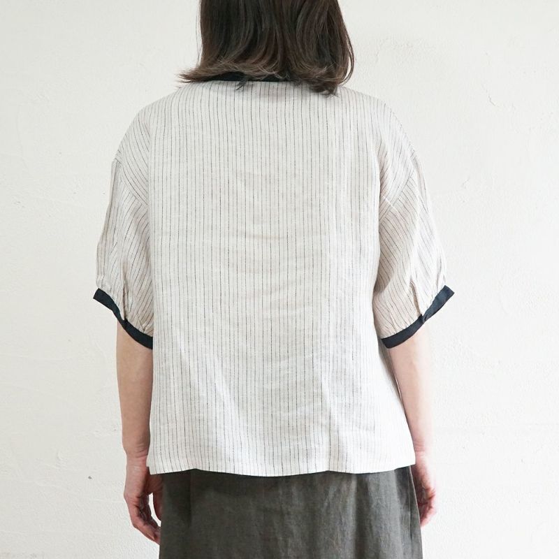 Branch m‘.,ブランチエム,ナチュラル,30代,40代,50代,60代,リネン,ゆったり,blouse,ブラウス,半袖,チェック,チェック柄,チェック柄ブラウス,リネンブラウス,フレンチスリーブ,配色ブラウス