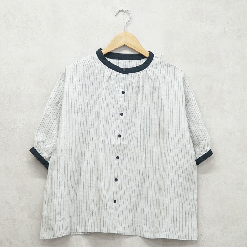 Branch m‘.,ブランチエム,ナチュラル,30代,40代,50代,60代,リネン,ゆったり,blouse,ブラウス,半袖,チェック,チェック柄,チェック柄ブラウス,リネンブラウス,フレンチスリーブ,配色ブラウス