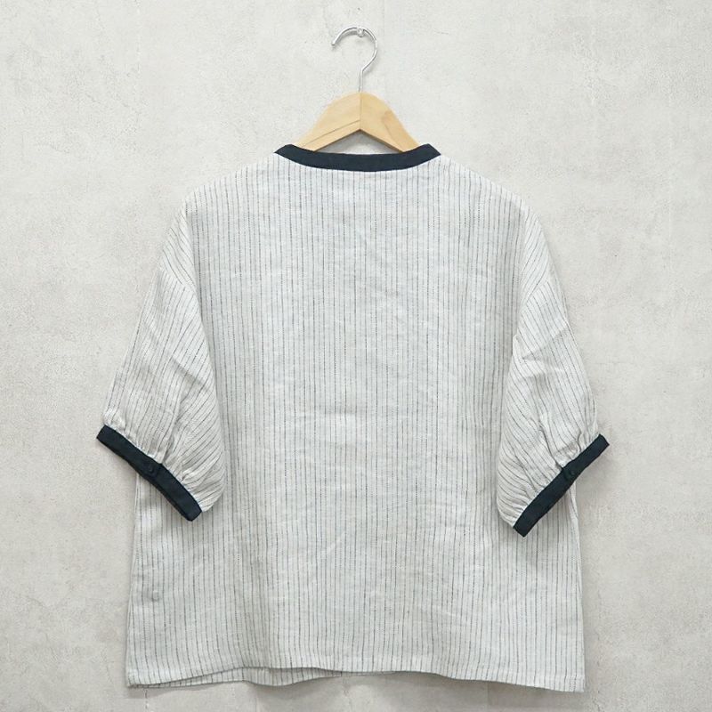 Branch m‘.,ブランチエム,ナチュラル,30代,40代,50代,60代,リネン,ゆったり,blouse,ブラウス,半袖,チェック,チェック柄,チェック柄ブラウス,リネンブラウス,フレンチスリーブ,配色ブラウス
