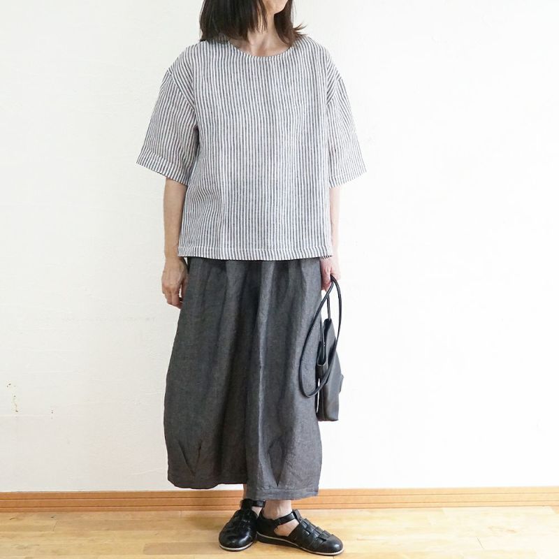 Branch m‘.,ブランチエム,ナチュラル,30代,40代,50代,60代,コーデセット,コーディネートセット,セット売り,ゆったり,ブラウス,プルオーバー,リネンブラウス,ストライプブラウス,ワイドパンツ,リネンパンツ,バルーンパンツ