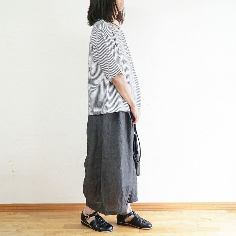 Branch m‘.,ブランチエム,ナチュラル,30代,40代,50代,60代,コーデセット,コーディネートセット,セット売り,ゆったり,ブラウス,プルオーバー,リネンブラウス,ストライプブラウス,ワイドパンツ,リネンパンツ,バルーンパンツ